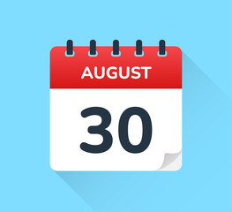 August 30 - Calendar icon vector.