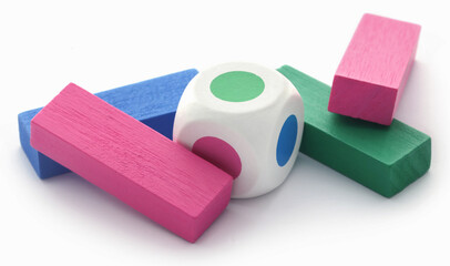Jenga game of colorful wooden blocks