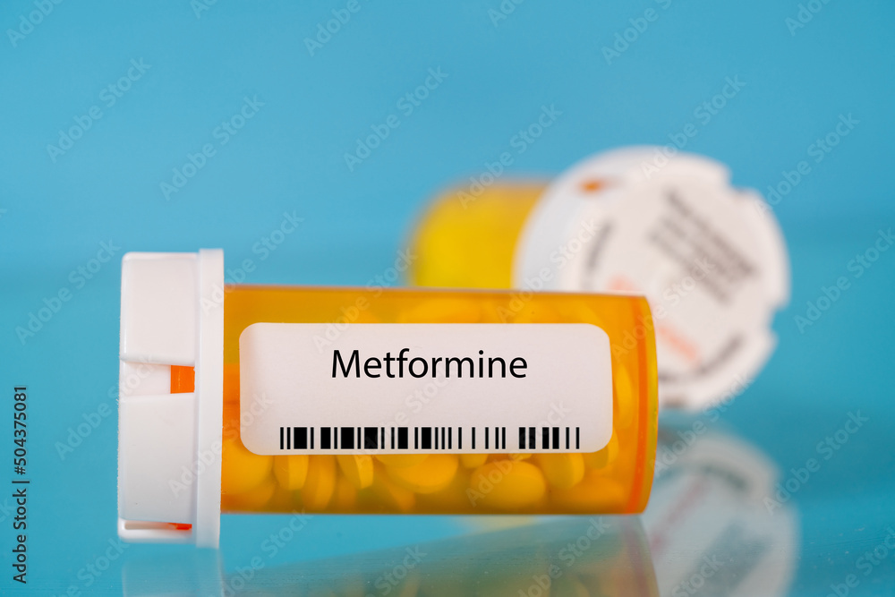 Poster metformine. metformine pills in rx prescription drug bottle