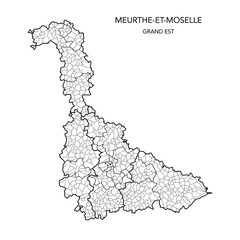 Vector Map of the Geopolitical Subdivisions of The Département De La Meurthe-et-Moselle Including Arrondissements, Cantons and Municipalities as of 2022 - Grand Est - France