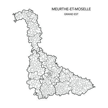 Vector Map of the Geopolitical Subdivisions of The D&eacute;partement De La Meurthe-et-Moselle Including Arrondissements, Cantons and Municipalities as of 2022 - Grand Est - France