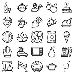 Food Flat Icon Set Isolated On White Background