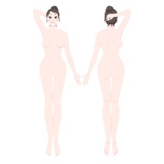 Full body illustration of a woman Both sides