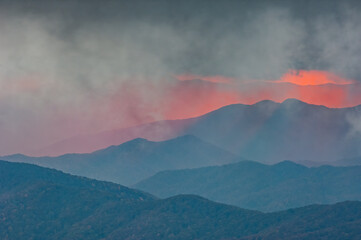 Landscape of sunbeams and Great Smoky Mountains near sunset from Clingman's Dome, Great Smoky...