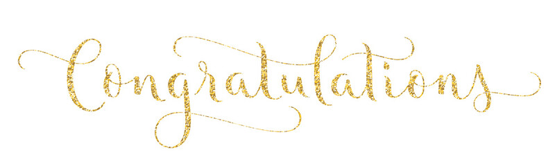 CONGRATULATIONS gold glitter vector brush calligraphy banner with flourishes