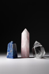 Different gemstones minerals for spiritual practice. Healing crystals concept