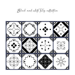 Black and white tiles collection. Azulejos art design. Spanish, Portugease tiles set. Seamless pattern.
