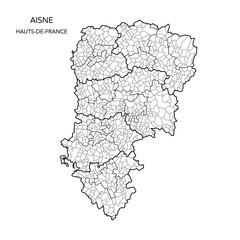 Vector Map of the Geopolitical Subdivisions of The Département De L’Aisne Including Arrondissements, Cantons and Municipalities as of 2022 - Hauts-de-France - France