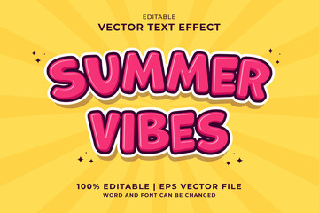 Editable text effect Summer Vibes 3d Cartoon template style premium vector - obrazy, fototapety, plakaty