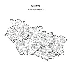 Vector Map of the Geopolitical Subdivisions of the French Department of Somme Including Arrondissements, Cantons and Municipalities as of 2022 - Hauts-de-France - France