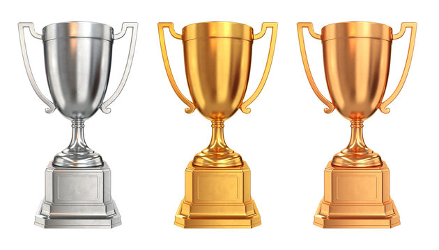 Set of trophy cups gold silver bronze on a white background, 3d render