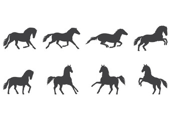 Running and prancing horses, icon set. Vector illustration.