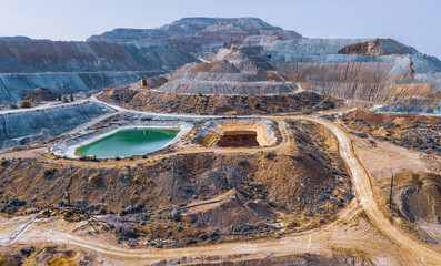 Open cast copper mine in Skouriotissa, Cyprus. Industrial landscape