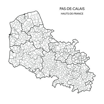 Vector Map of the Geopolitical Subdivisions of The Département Du Pas-de-Calais Including Arrondissements, Cantons and Municipalities as of 2022 - Hauts-de-France - France