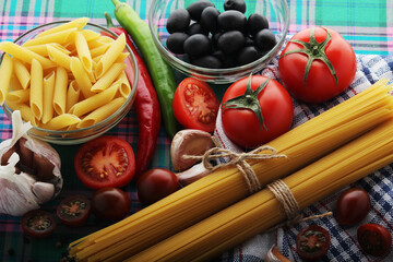 Ingredients for traditional Italian pasta