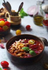 Spanish traditional tomato soup salmorejo