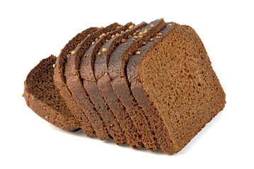 whole grain bread cut into pieces of rye isolated on white background