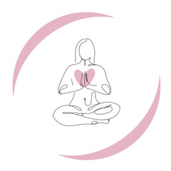 Meditating woman with heart in her hands