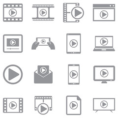 Media Player Icons. Gray Flat Design. Vector Illustration.