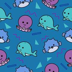 cute sea animal seamless pattern wallpaper with design light sea blue.