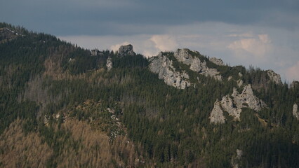 Widok na krajobraz gór w Tatrzańskim Parku Narodowym wiosną.