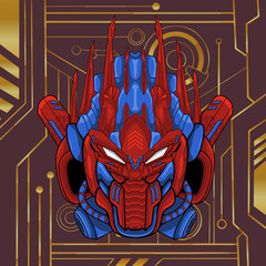 Head warrior cyborg robot knight isolated background