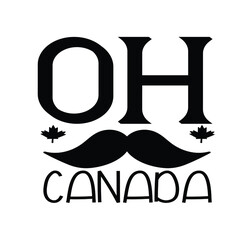 Happy Canada day illustration with flat symbols and hand drawn lettering, Canada day vector Illustration 1st July. Vector Illustration greeting card. Canada Maple leaves on white background