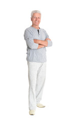 Senior man posing isolated on white background, full length