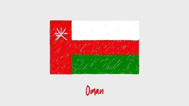 Oman National Country Flag Marker Whiteboard or Pencil Color Sketch Looping Animation