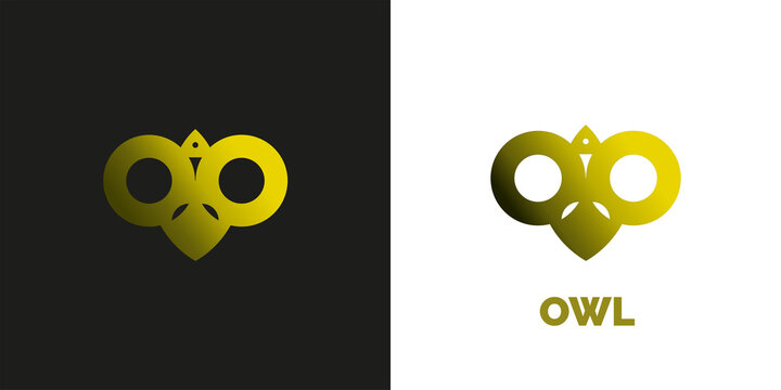 Logo with the image of a gold owl. Logo in black color. Logo in white color. Gold Owl icon. Vector illustration. Luxury owl