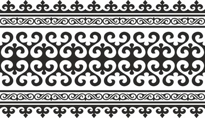 Vector monochrome seamless Kazakh national ornament. Ethnic pattern of the nomadic peoples of the great steppe, the Turks. Border, frame Mongols, Kyrgyz, Buryats, Kalmyks.