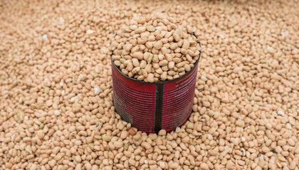Staple food - beans displayed for sale in Lagos, NIGERIA, April 28 2022. Nigeria Economy as...