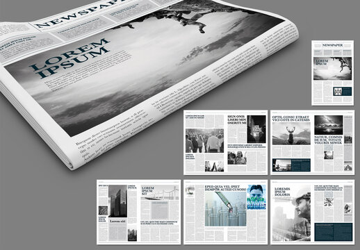 Newspaper with Blue and Grey Accents