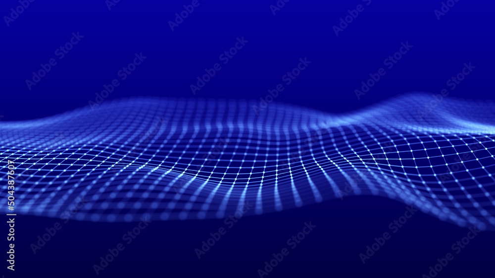 Poster abstract blue futuristic background. technological wave of information data flow. 3d rendering.