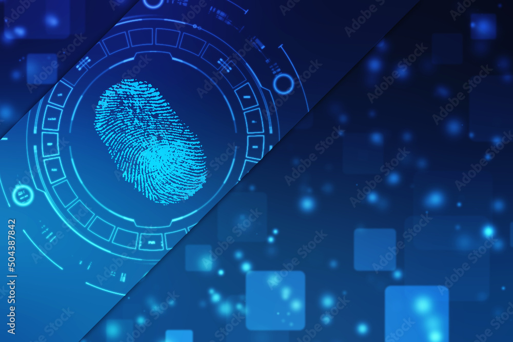 Poster abstract security system concept with fingerprint on technology background, fingerprint scanning ide