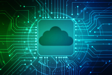 2d illustration of Cloud computing, Digital Cloud computing Concept background. Cyber technology, internet data storage, database and data server concept