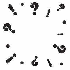Business white background with question marks, exclamation marks and dots scattered on it. Vector illustration.