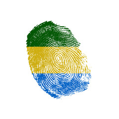 Human finger print in colors of national flag on white background. Gabon