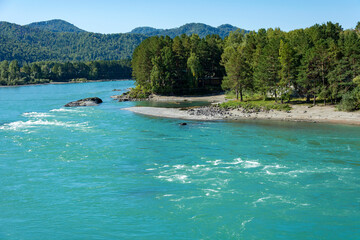 View of the Katun River from the old suspension bridge near the village of Aya