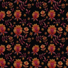 Digital flowers pattern. Hand drawn illustration. Perfect for fabric, t-shirt design, wallpaper, wrapping paper, closing design