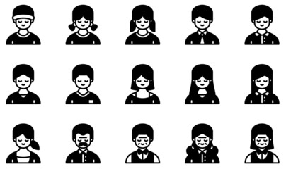 Set of Vector Icons Related to Avatars. Contains such Icons as Boy, Girl, Man, Woman, Old Man, Old Woman and more.