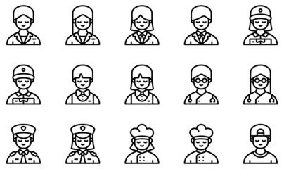 Set of Vector Icons Related to Avatars. Contains such Icons as Reception, Business Woman, Bartender, Doctor, Police, Chef and more.
