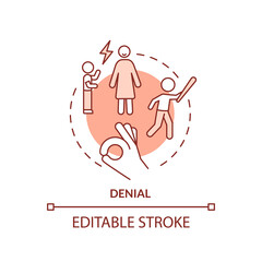 Denial red concept icon. Abusive behavior. Feature of dysfunctional families abstract idea thin line illustration. Isolated outline drawing. Editable stroke. Arial, Myriad Pro-Bold fonts used