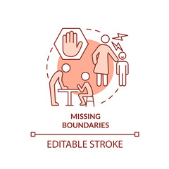 Obraz premium Missing boundaries red concept icon. Feature of dysfunctional families abstract idea thin line illustration. Isolated outline drawing. Editable stroke. Arial, Myriad Pro-Bold fonts used