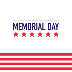 Memorial Day - Remember and Honor Poster. Usa memorial day celebration. American national holiday. Invitation template with red text and waving us flag on white background. Vector
