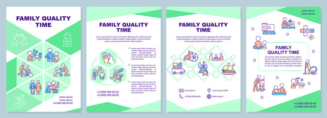 Family quality time brochure template. Family relationship. Leaflet design with linear icons. 4 vector layouts for presentation, annual reports. Arial-Black, Myriad Pro-Regular fonts used