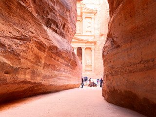 Petra, Jordan. Al-Khazneh (The Treasury) in Petra seen from the Siq.