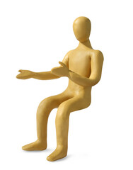 Yellow plasticine human figure isolated on white