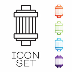 Black line Car air filter icon isolated on white background. Automobile repair service symbol. Set icons colorful. Vector