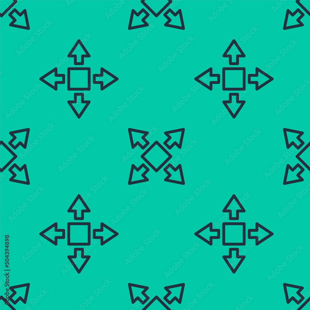 Poster blue line many ways directional arrow icon isolated seamless pattern on green background. vector